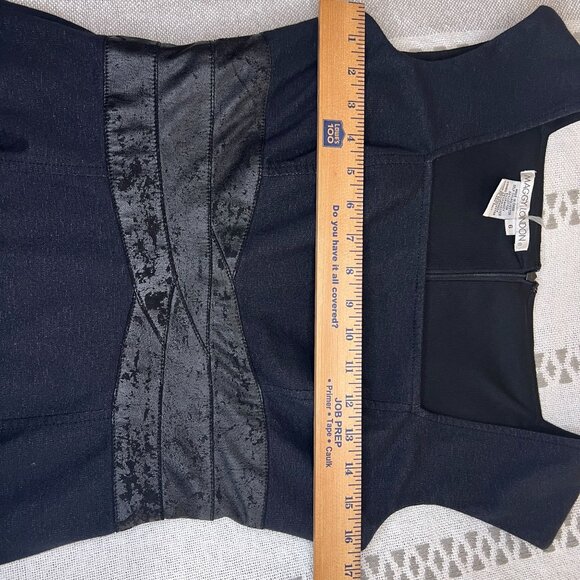 Maggy London Black Sheath Dress Sleeveless Square Neck Textured Waist Cocktail - Picture 8 of 9